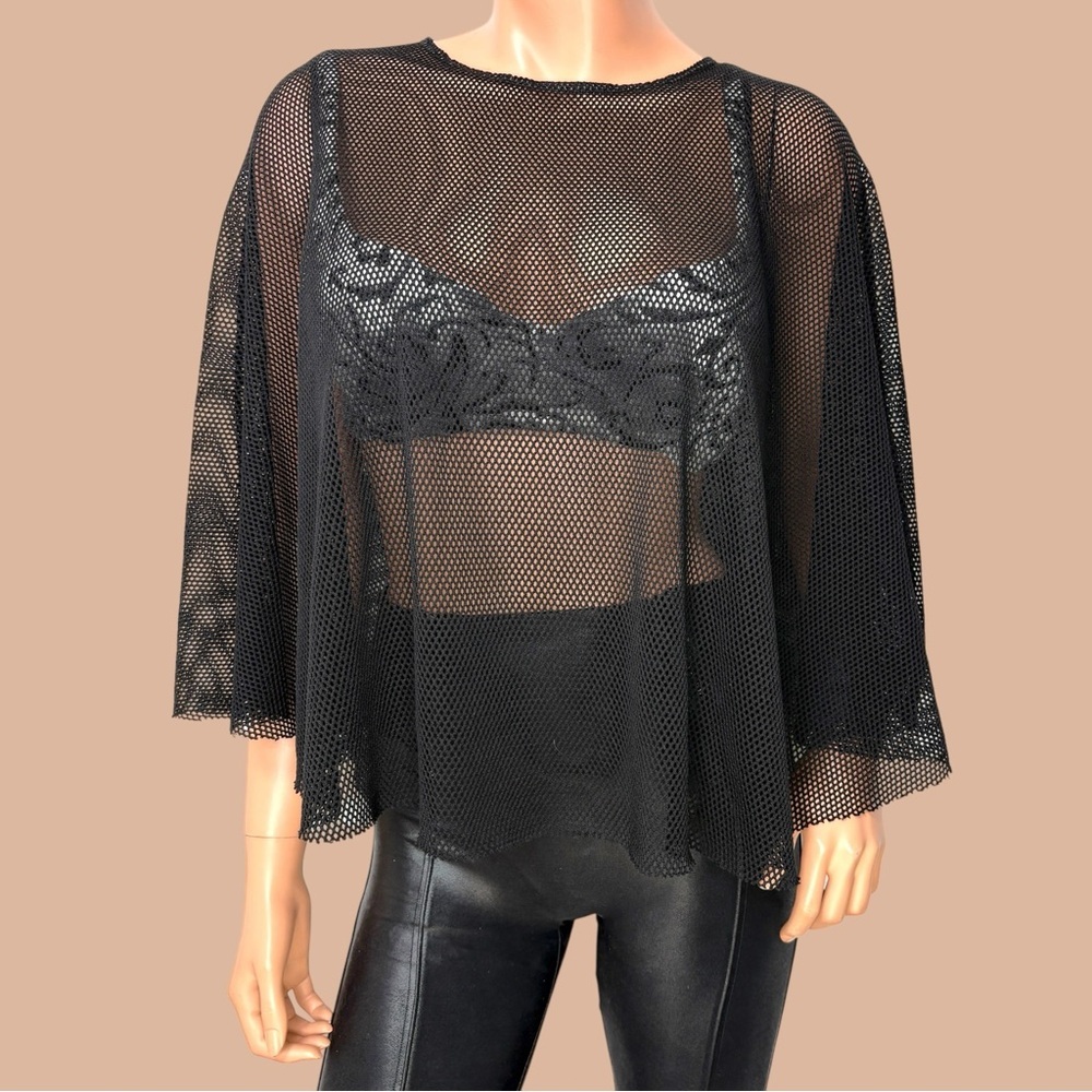 90s Whimsigoth Dark Fairy Black Mesh Fishnet Cape Sheer Y2K Goth Layer One Size - Picture 4 of 10